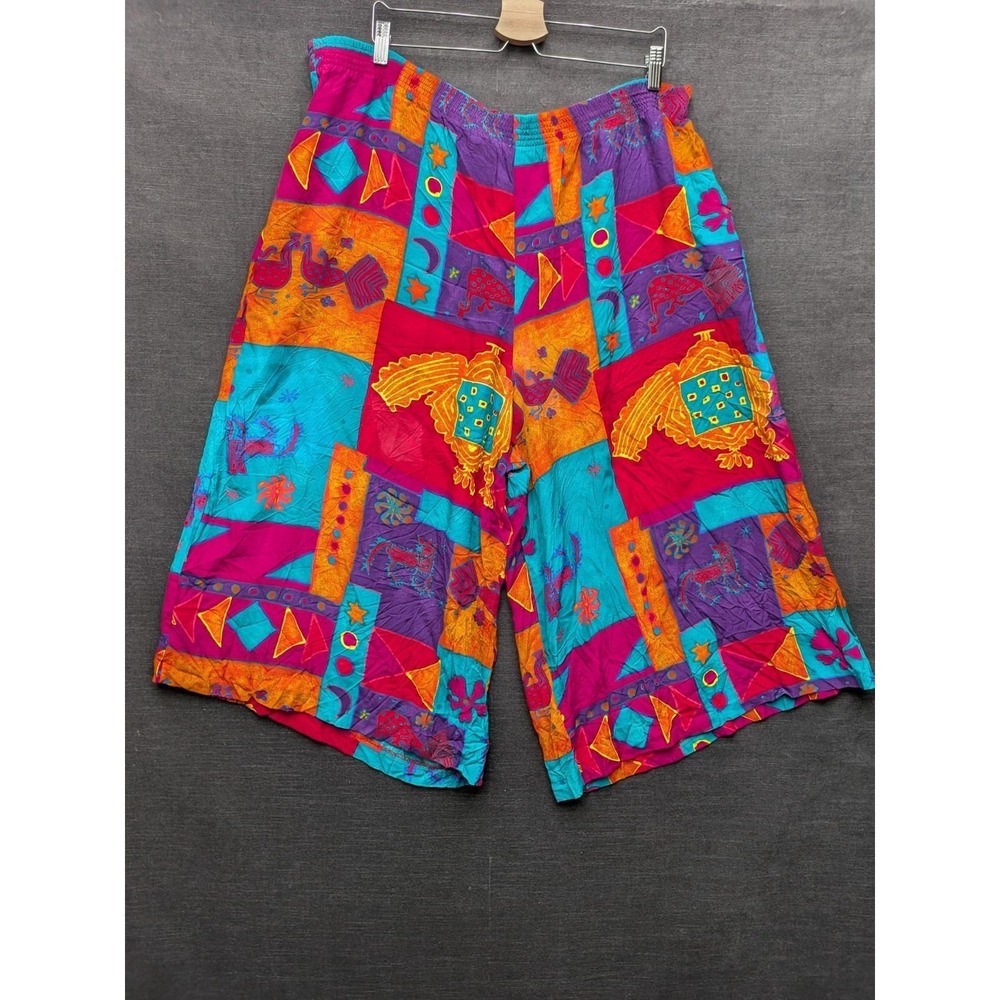 Vintage C.M. Shapes Palazzo Pants California Chic Boho Abstract Folk Art Plus 1X